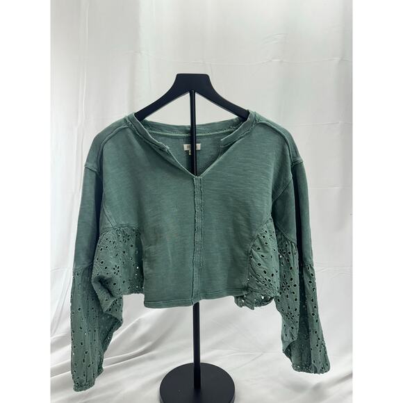 Anthropologie Pilcro green Batwing Eyelet Top XXS - Picture 1 of 5